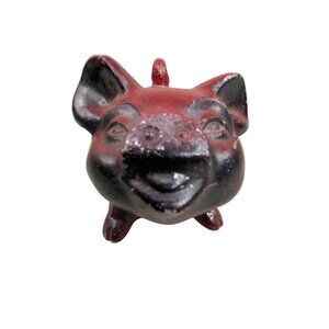 Vintage Cast Iron Piggy Bank Red Black Coin Bank Farmhouse Decor 4.5'X3.5"X4"